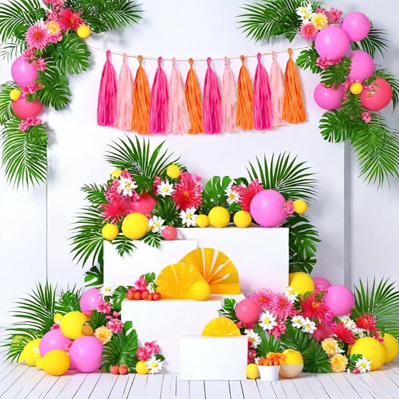 Aimto Rose red Pink and Orange Tassel Garland Banner Paper Tassels for Party Decorations,Pack of 15 - Image 2