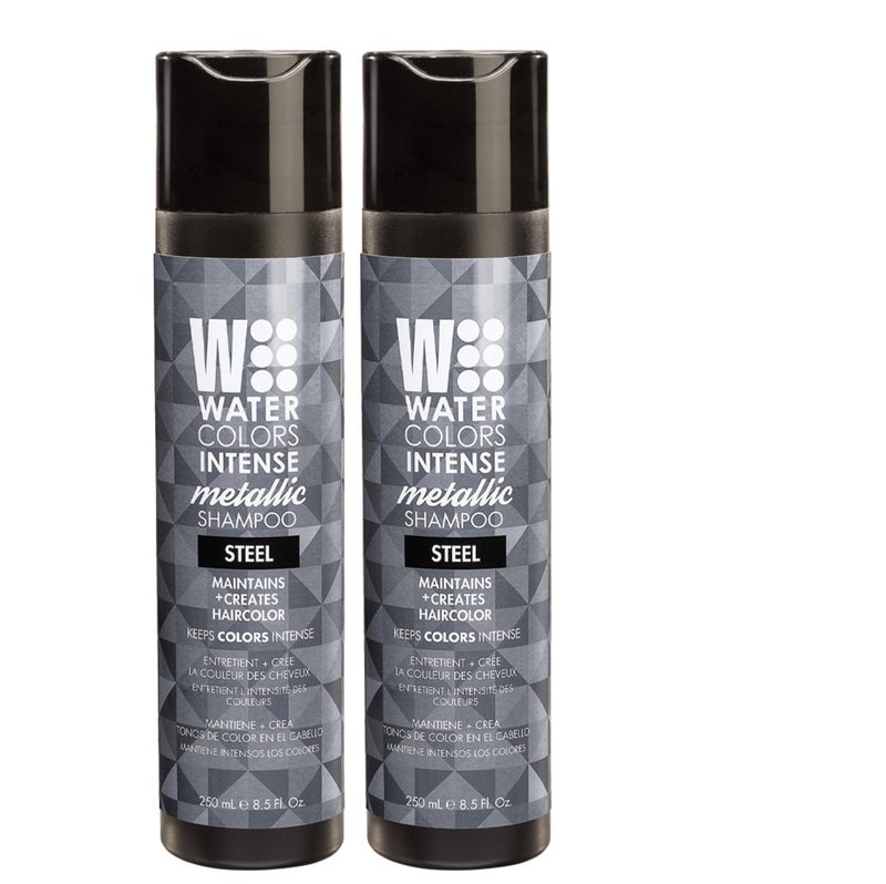 Watercolors INTENSE METALLIC Semi Permanet Color Depositing ShampooSulfate  Paraben Free to Maintain  Enhance Hair Color 8 fl oz  STEEL 2 Count