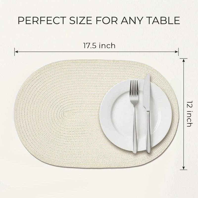 Noctiflorous Oval Braided Placemats Set of 4 Woven 12x18 Inch Non Slip Washable Heat Resistant Place Mats Round Tablemats for Dining Kitchen Party Daily Table Decor Dinner Mats (Plain White, 4) - Image 2