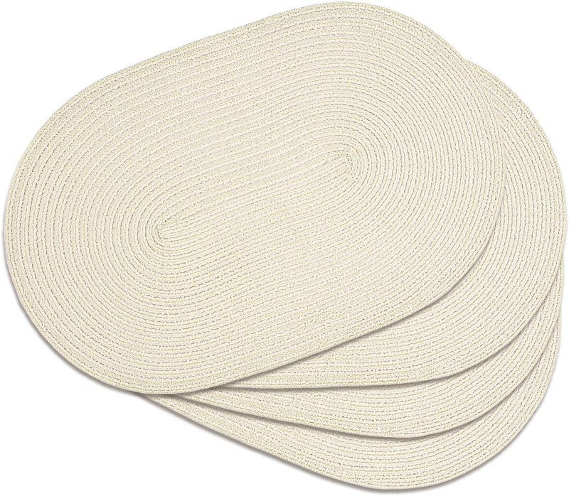 Noctiflorous Oval Braided Placemats Set of 4 Woven 12x18 Inch Non Slip Washable Heat Resistant Place Mats Round Tablemats for Dining Kitchen Party Daily Table Decor Dinner Mats (Plain White, 4) - Image 1