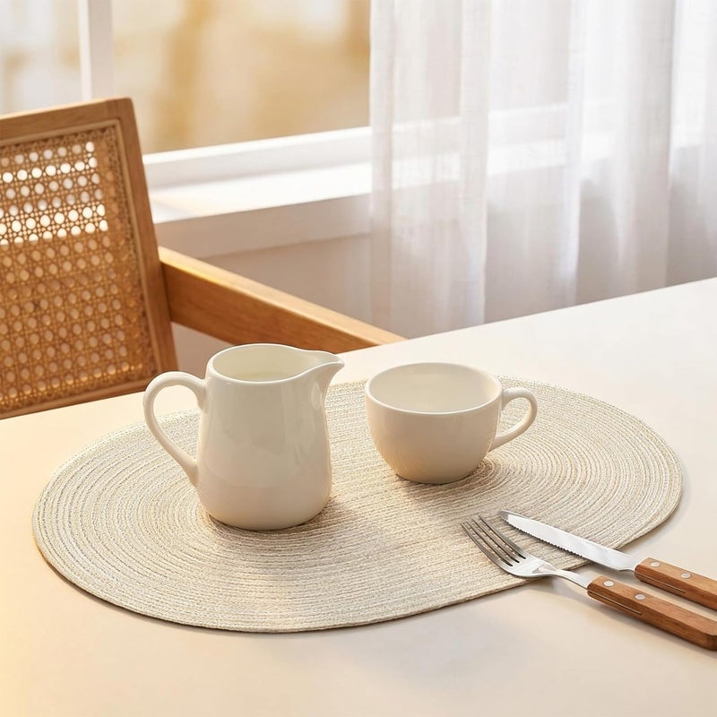 Noctiflorous Oval Braided Placemats Set of 4 Woven 12x18 Inch Non Slip Washable Heat Resistant Place Mats Round Tablemats for Dining Kitchen Party Daily Table Decor Dinner Mats (Plain White, 4) - Image 5