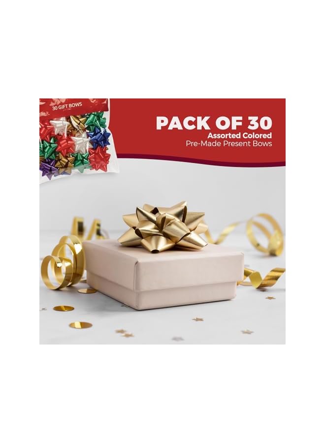 The Bros 1.5" Medium Size Gift Bows – (Pack of 30) Assorted Colored Pre-Made Present Bows - Ready to Use Peel & Stick Solid Color Bows for Holidays Gift - Image 2
