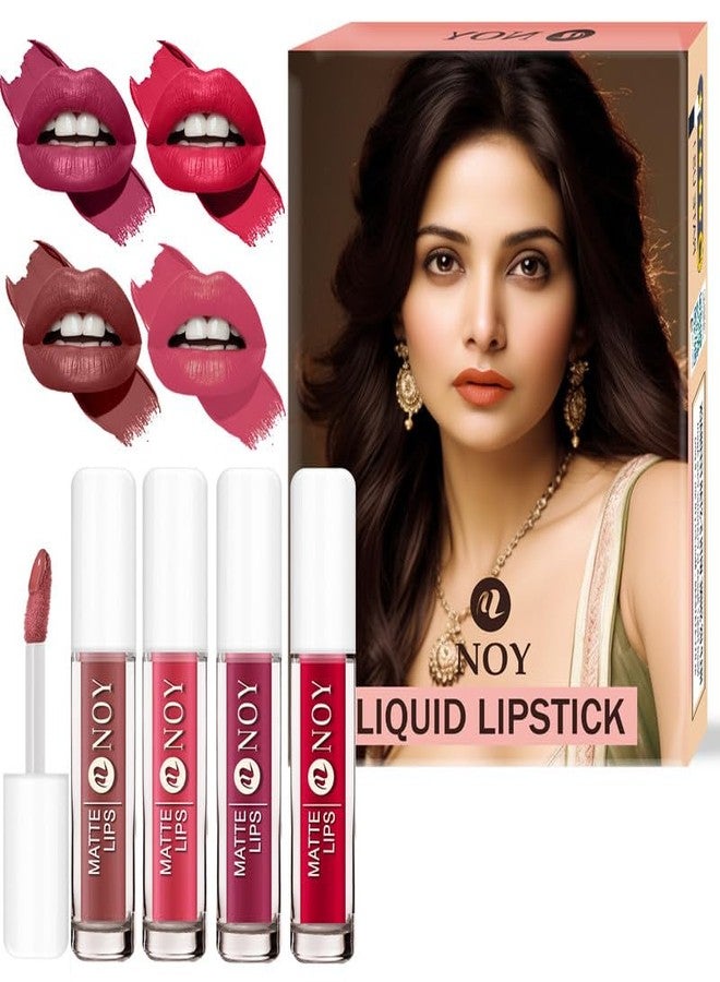 Noy Liquid Matte Lipstick Waterproof Lightweight Matte Formula That Stays All Day - Creamy Nude, Tan Nude, Mauve Nude, Red Magenta Shades Pack of 4 - Image 1