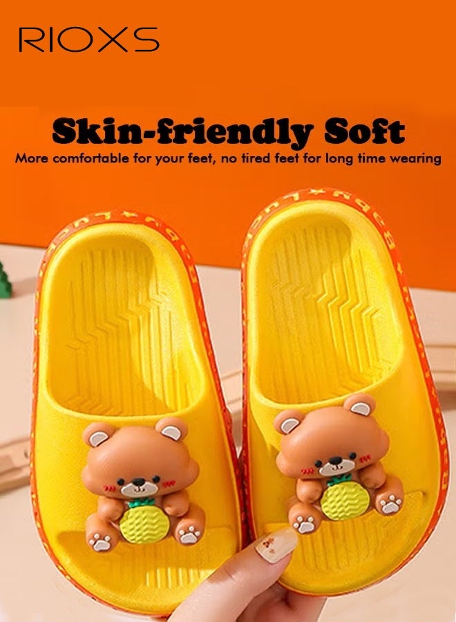 RIOXS Flat Slippers for Kids, Toddler Boys Girls Cute Cartoon Slipper, Non-Slip Shower Slippers, Comfy Soft Sole Slip-on Slippers, Quick Dry Bath Slides, Kids Unisex Slippers for Bathroom Summer Pool, Indoor Outdoor Beach Open-toes Shoes, Yellow Bear Slippers - Image 5