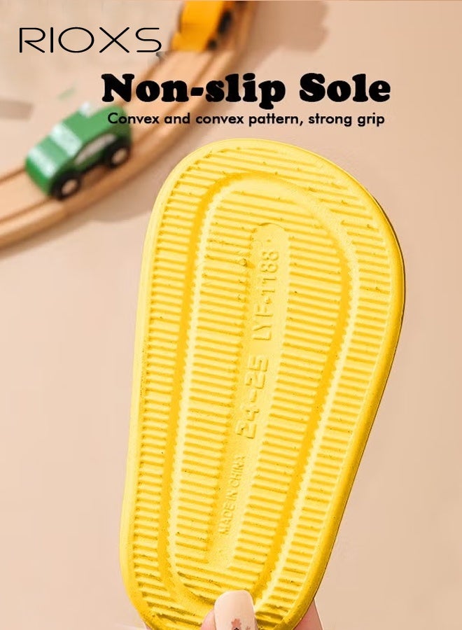 RIOXS Flat Slippers for Kids, Toddler Boys Girls Cute Cartoon Slipper, Non-Slip Shower Slippers, Comfy Soft Sole Slip-on Slippers, Quick Dry Bath Slides, Kids Unisex Slippers for Bathroom Summer Pool, Indoor Outdoor Beach Open-toes Shoes, Yellow Bear Slippers - Image 4