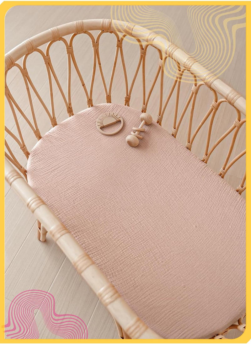 She&Little 2 Pack Muslin Bassinet Sheets, 100% Cotton Cradle Sheets for Baby Girl or Boy, Soft Breathable Mattress Sheets for Oval, Hourglass & Rectangle Bassinet Pads, Floral Design for All Seasons  - Image 5