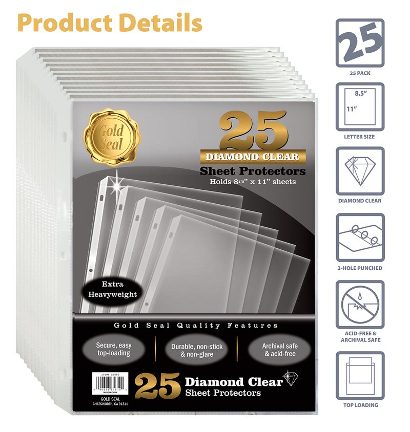 GOLD SEAL 25 Count Diamond Clear Extra Heavyweight Sheet Protectors, 4 mils Strong,8.5 x 11, Top Load, 25 Pack - Image 3