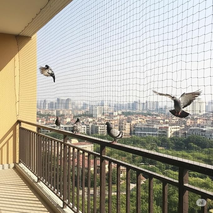 Voosoto Pigeon Nets for Balconies (25 x 30 Ft - Green) Anti Bird Pigeons Control Net, Heavy Duty HDPE Mesh Net for Balconies, Installation Kit Included - Image 1