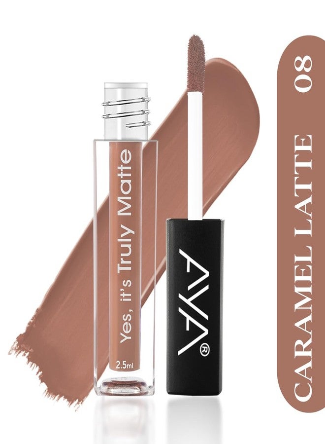 AYA Yes It's Truly Matte Liquid Lipstick, 08 Caramel Latte, 2.5 ml | Long Lasting | Waterproof | Kiss Proof | Enriched with Jojoba Oil, Shea Butter, Almond Oil, Vitamin E, SPF - Image 4