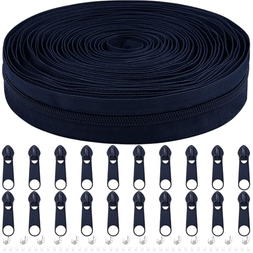 DOITEM 10 Yards Nylon Coil Zipper by The Yards 5 Bulk Zippers for DIY Sewing Craft Bags with Replacement 20PCS Sliders Navy Blue 5 - Image 1