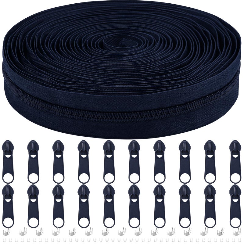 DOITEM 10 Yards Nylon Coil Zipper by The Yards 5 Bulk Zippers for DIY Sewing Craft Bags with Replacement 20PCS Sliders Navy Blue 5 - Image 3