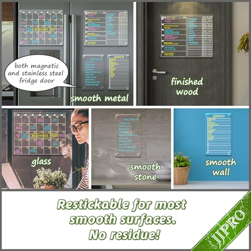 JJPRO Non-Magnetic Calendar for Fridge-Clear Monthly Calendar,Weekly Planner,List and Blank Board -Reusable Board Sticks to Fridge,Wall,Door&Glass,Non Magnetic Fridge Calendar - Image 2