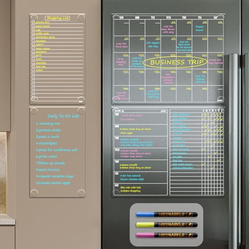 JJPRO Non-Magnetic Calendar for Fridge-Clear Monthly Calendar,Weekly Planner,List and Blank Board -Reusable Board Sticks to Fridge,Wall,Door&Glass,Non Magnetic Fridge Calendar - Image 1