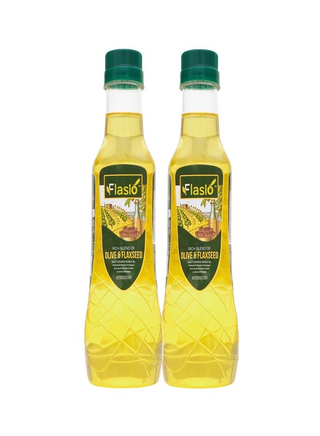Flasio Extra Virgin Olive & Flax Seed Oil Half Litre Combo Pack of 2 (500ml X 2) | Wealthy in Antioxidants, Trans Fat Free, Richness of Omega 3 & Omega 6| Perfect For low warm cooking like sauteing & grilling, Salad Dressing, Cooking & Frying