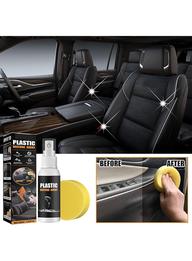 Goreem Plastic Restore Agent Spray With Sponge, Enhances Shine And Moisturizes Automotive Plastic Parts, Easy To Use (30Ml) - Image 2