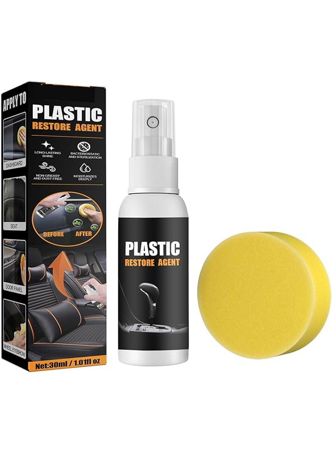 Goreem Plastic Restore Agent Spray With Sponge, Enhances Shine And Moisturizes Automotive Plastic Parts, Easy To Use (30Ml) - Image 1