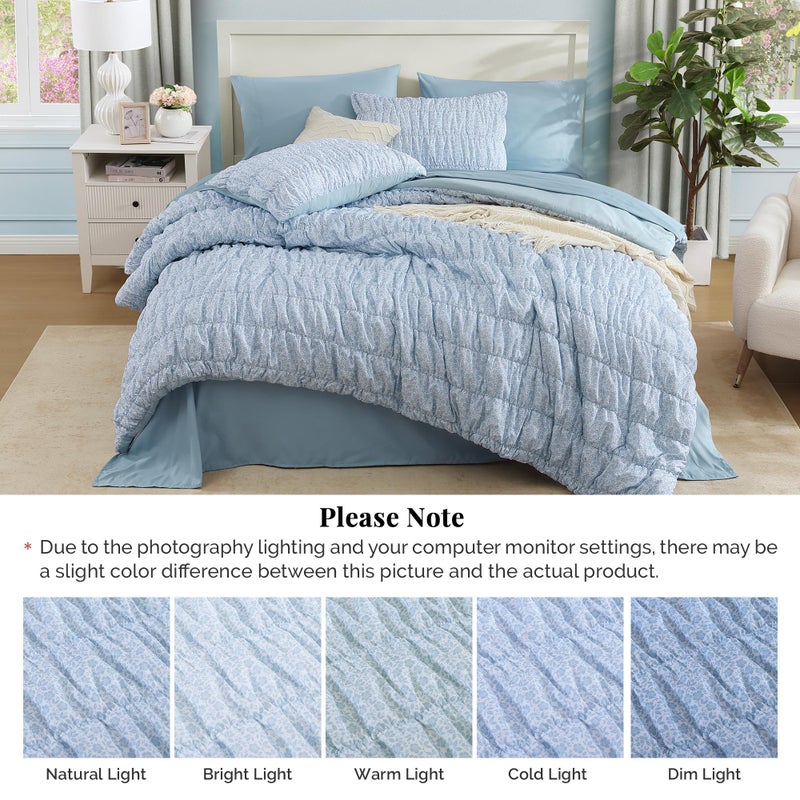 BLOOMHAVEN Queen Comforter Set - 7 Pieces Blue Classic Puff Floral Bedding Sets for All Seasons, Shabby Chic Farmhouse Bed in a Bag Queen with Wildflowers Fluffy Comforter, Sheets, Pillowcases & Shams - Image 5