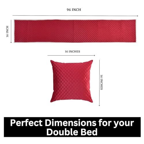 KINGLY 3 Piece Velvet Bed Runner Set Maroon Red Hotel Style Bedding Decor for King Size Bed Quilted Runner 16x96 inch + 2 Cushion Covers 16x16 inch - Image 3