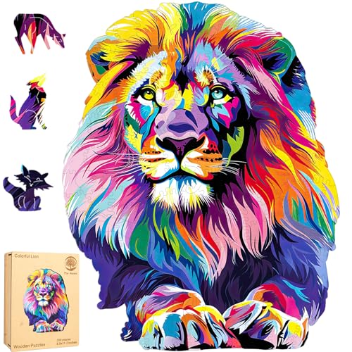 Mys Aurora Wooden Puzzles for Adults Lion Jigsaw Puzzles 200 Pieces Unique Shaped Puzzle for Adults and Kids Ghristmas Gift Family Game 108 x 112 Inch - Image 1
