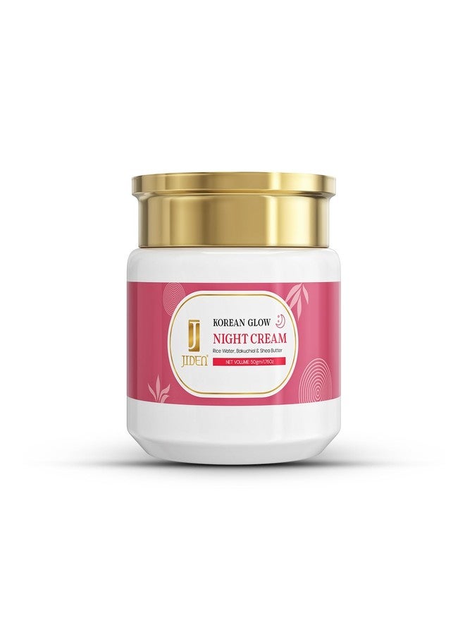 JIDEN Korean Glow Night Cream with Rice Water & Bakuchiol, Brightening & Anti-Aging Cream for Women & Men, Korean Skincare Formula, Paraben-Free, Hydrating Day Cream All Skin - 50g - Image 1