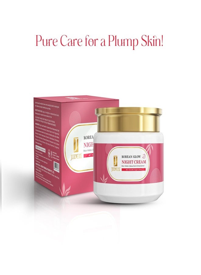 JIDEN Korean Glow Night Cream with Rice Water & Bakuchiol, Brightening & Anti-Aging Cream for Women & Men, Korean Skincare Formula, Paraben-Free, Hydrating Day Cream All Skin - 50g - Image 2