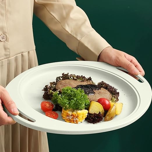 Takositio Appetizers Serving Platter | Wheat Straw Oval Tray | Serving Dishes For Party with Handle | Steak Plate Perfect for Home, Parties, Restaurants & Gifting | Microwave & Dishwasher Safe (1, Green) - Image 1