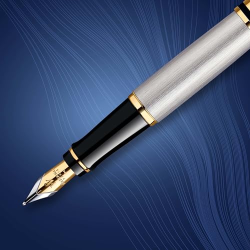 Waterman Expert Fountain Pen, Stainless Steel with 23k Gold Trim, Fine Nib with Blue Ink Cartridge, Gift Box - Image 4