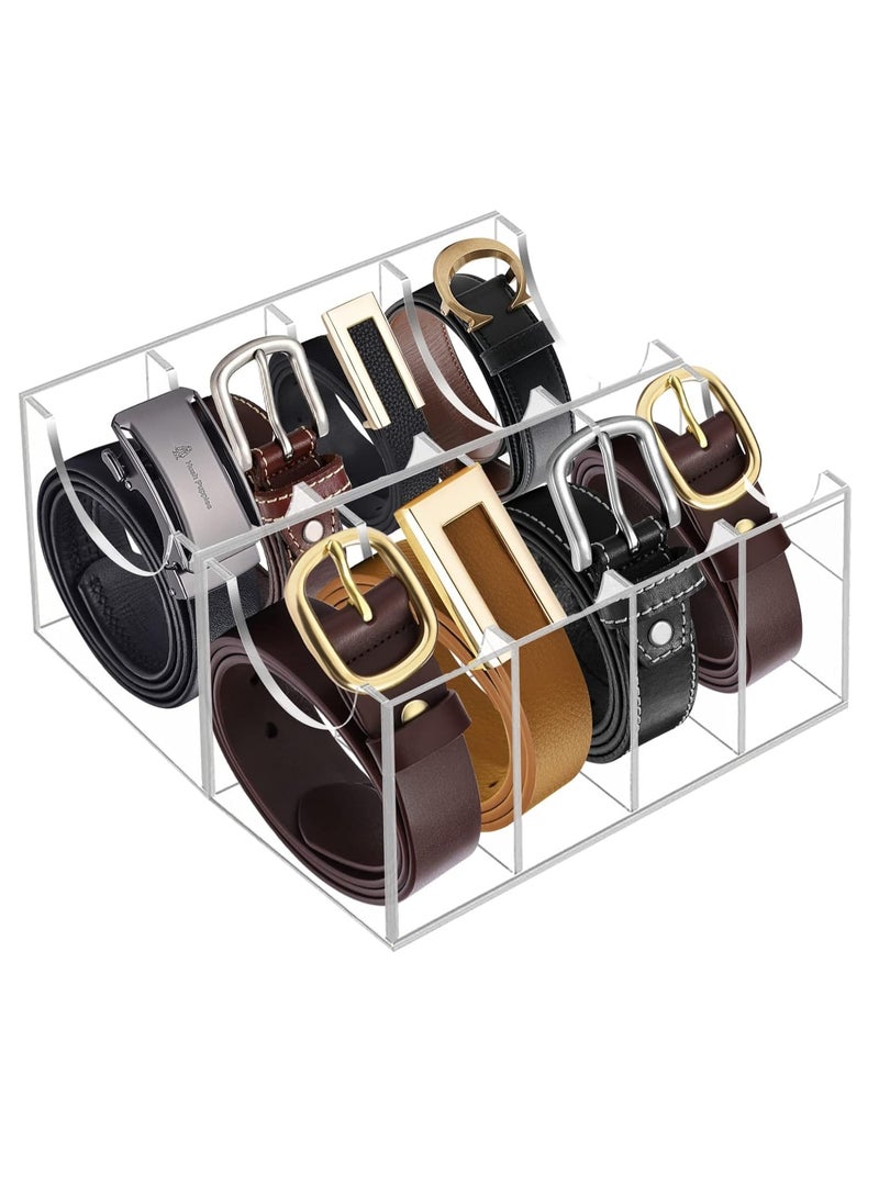 Meetion Belt Organizer, Acrylic 8 Compartments Belt Container Storage Holder, Acrylic Belt Display Storage Box, Clear Belt Display Case for Closet Tie and Bow Tie Watch Jewelry Bracelets Ring  - Image 1