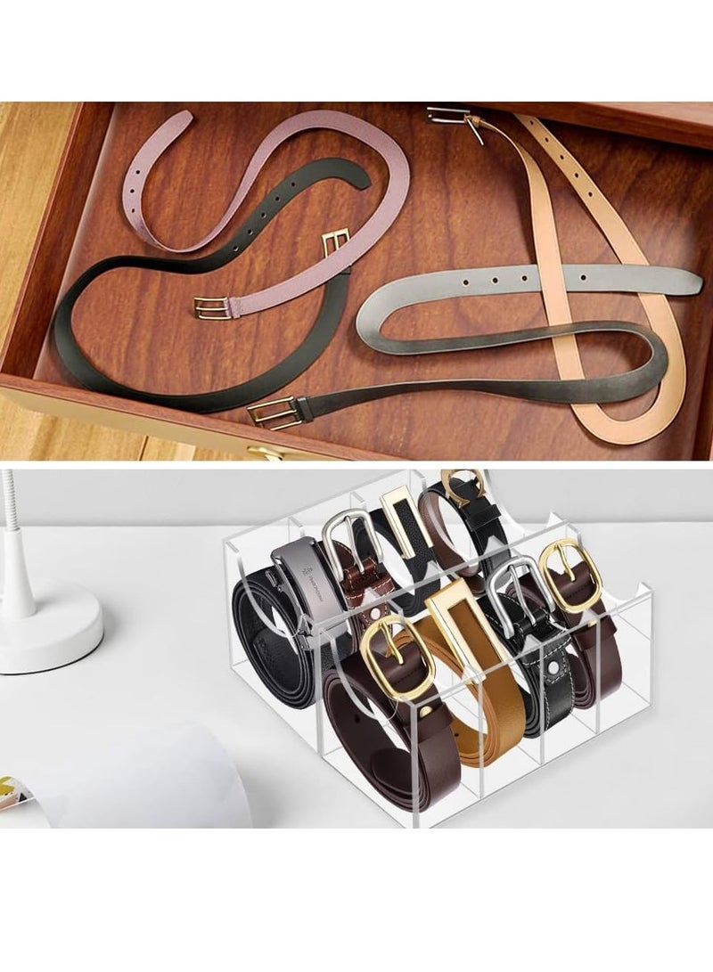 Meetion Belt Organizer, Acrylic 8 Compartments Belt Container Storage Holder, Acrylic Belt Display Storage Box, Clear Belt Display Case for Closet Tie and Bow Tie Watch Jewelry Bracelets Ring  - Image 3