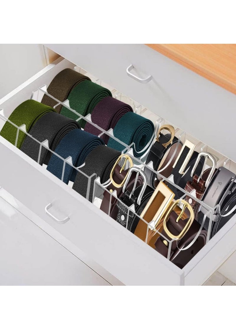 Meetion Belt Organizer, Acrylic 8 Compartments Belt Container Storage Holder, Acrylic Belt Display Storage Box, Clear Belt Display Case for Closet Tie and Bow Tie Watch Jewelry Bracelets Ring  - Image 4
