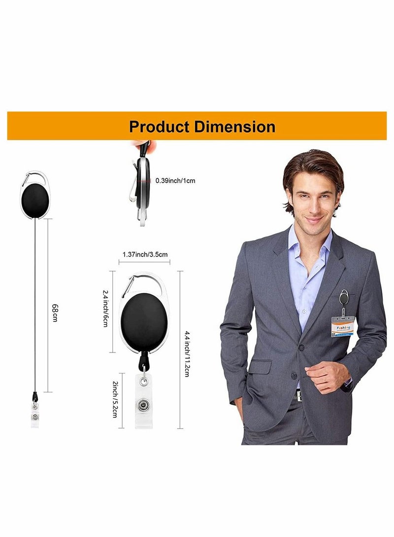 Excefore سلسلة مفاتيح تلسكوبية بيضاوية معدنية قابلة للسحب، حاملات شارات الهوية، بكرة شارات كاربينر مع مشبك حزام، حلقة مفاتيح، مشبك شارة، لبطاقة العمل الرئيسية (حزمة من 14 قطعة، أسود) - Image 5