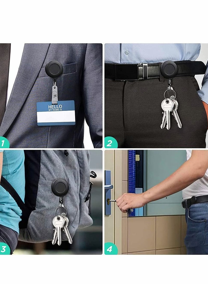 Excefore سلسلة مفاتيح تلسكوبية بيضاوية معدنية قابلة للسحب، حاملات شارات الهوية، بكرة شارات كاربينر مع مشبك حزام، حلقة مفاتيح، مشبك شارة، لبطاقة العمل الرئيسية (حزمة من 14 قطعة، أسود) - Image 3