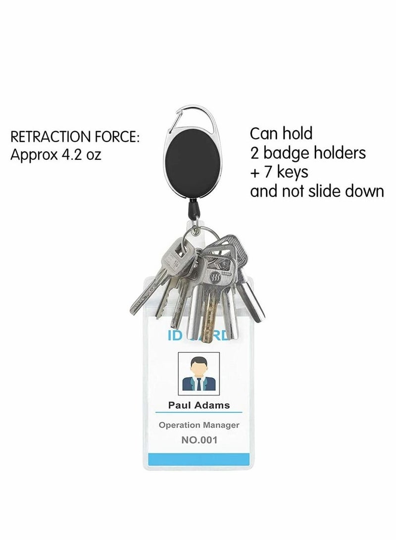 Excefore سلسلة مفاتيح تلسكوبية بيضاوية معدنية قابلة للسحب، حاملات شارات الهوية، بكرة شارات كاربينر مع مشبك حزام، حلقة مفاتيح، مشبك شارة، لبطاقة العمل الرئيسية (حزمة من 14 قطعة، أسود) - Image 4