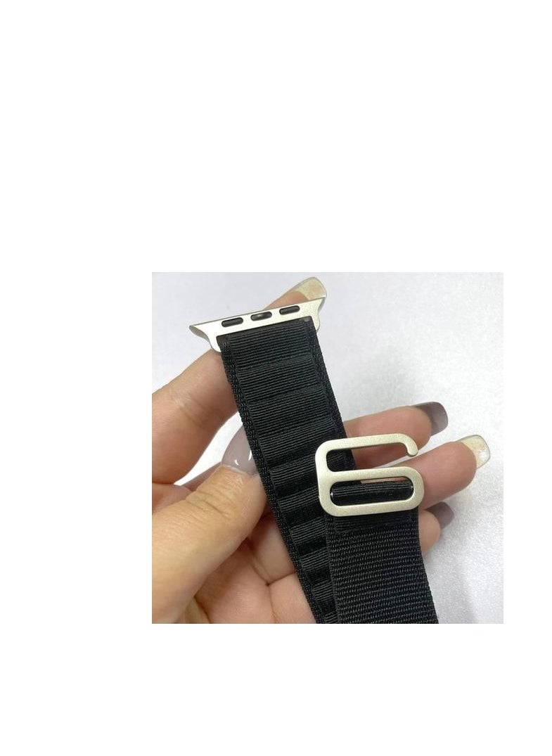 Generic - Alpine Loop For Apple Watch 45 Mm Nylon Woven Ring With Sports G Hook Strap Series 8- Black - Image 1
