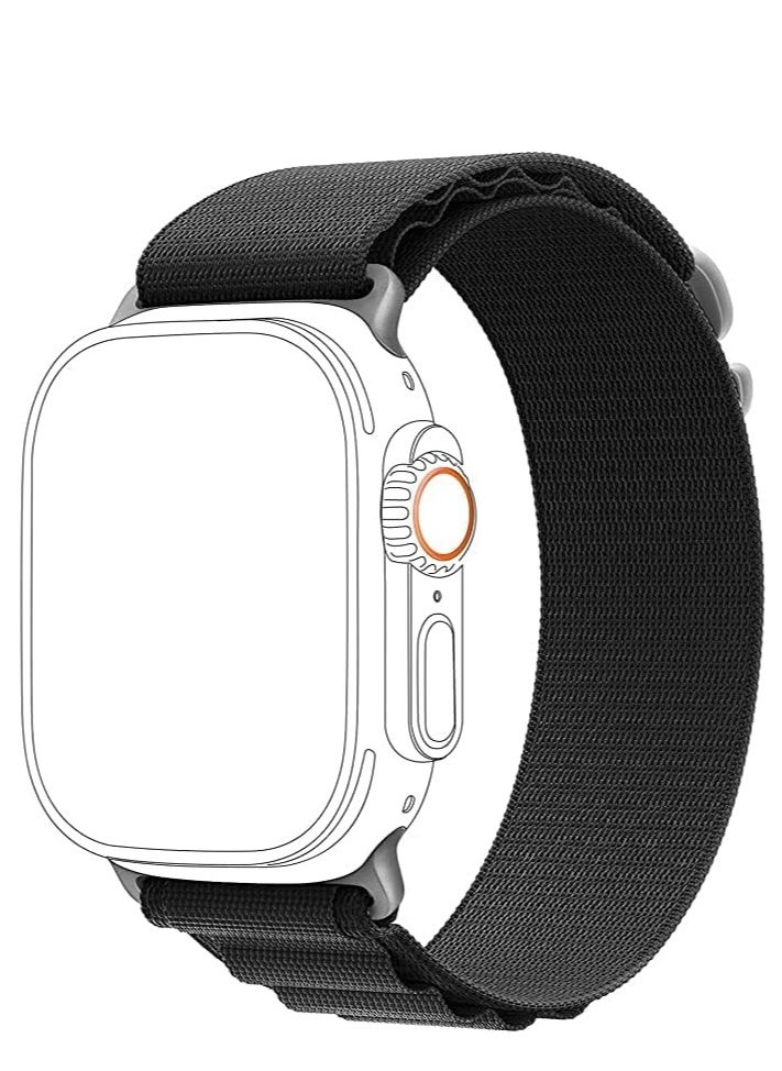 Generic - Alpine Loop For Apple Watch 45 Mm Nylon Woven Ring With Sports G Hook Strap Series 8- Black - Image 1