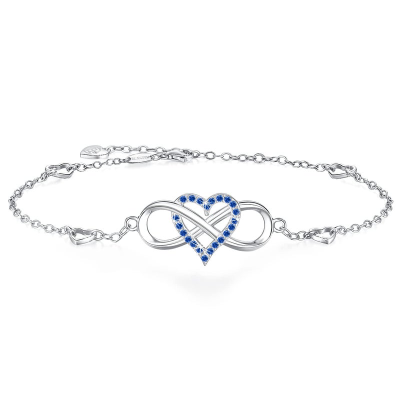 BlingGem Anklets for Women 925 Sterling Silver Ankle Bracelets for Womens Cubic Zirconia Blue Infinity Heart Ankle Bracelet for Womens Birthday Wedding Jewelry Gifts for Women - Image 1