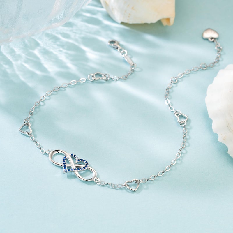 BlingGem Anklets for Women 925 Sterling Silver Ankle Bracelets for Womens Cubic Zirconia Blue Infinity Heart Ankle Bracelet for Womens Birthday Wedding Jewelry Gifts for Women - Image 3