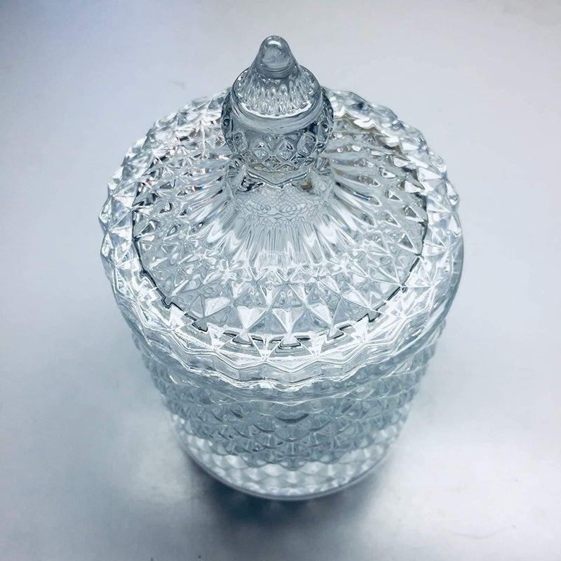 AVIROM AVIROM Pack of 2 Clear White Gifts Decor Crystal Candy Box with Lids Sugar Bowl Cookie Jar MediumClear Glass Candy Bowl  - Image 2