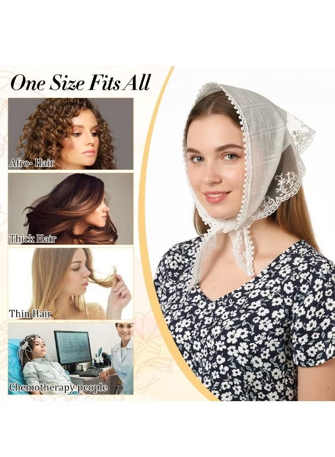 Happy D 2-piece lace headband set, women's headscarf, white and black scarf, cute hair accessory headband, summer accessory, Bohemian style floral small square scarf, gift suitable for girls - Image 3