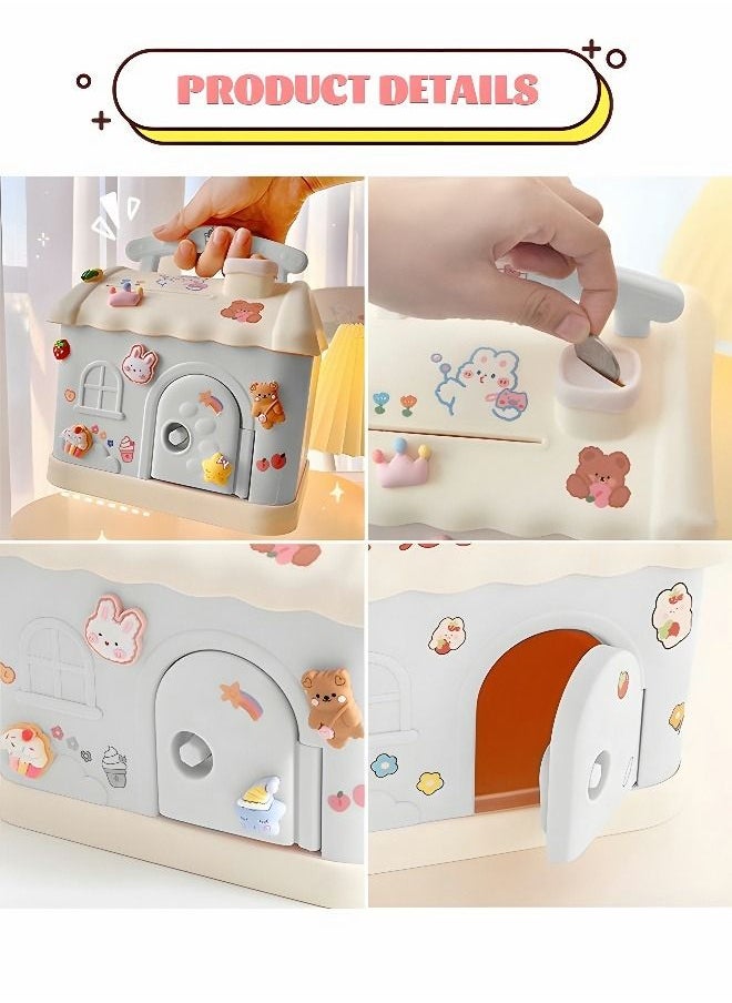 GROIC - Piggy Bank with DIY Sticker Gifts and Keys, Big House Coin Bank Box, ATM Piggy Bank Coin Jar, Piggy Bank Educational Early Learning Toys for Kids - Image 1
