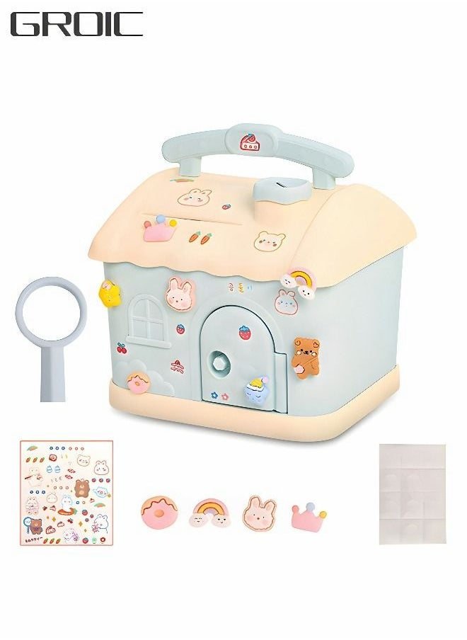 GROIC Piggy Bank with DIY Sticker Gifts and Keys, Big House Coin Bank Box, ATM Piggy Bank Coin Jar, Piggy Bank Educational Early Learning Toys for Kids  - Image 1