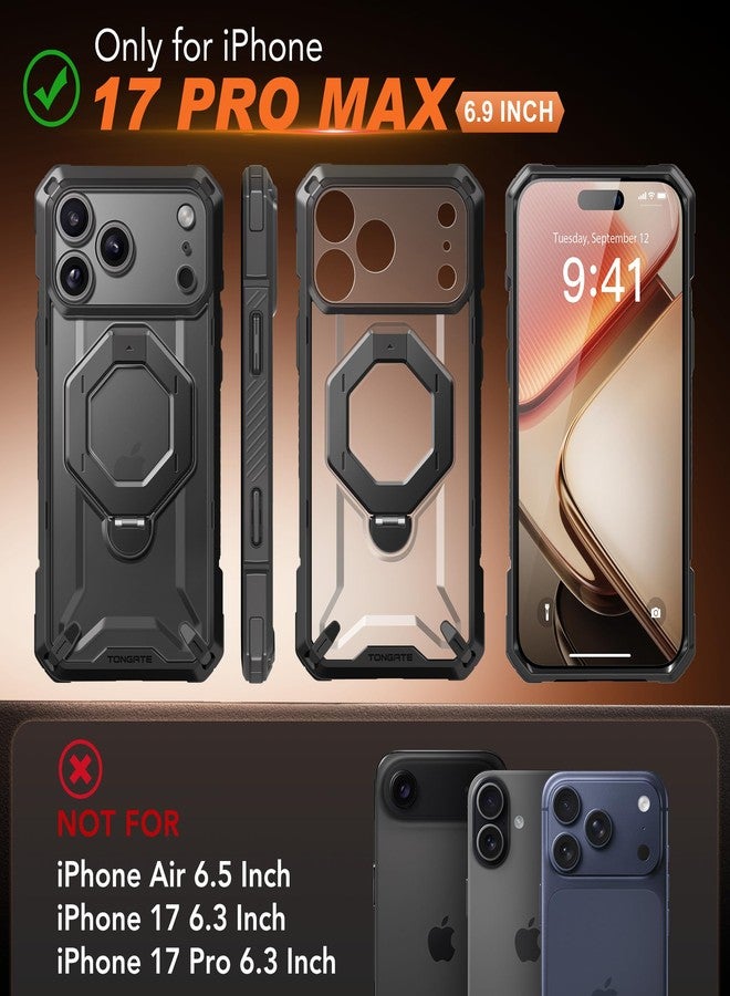 TONGATE for iPhone 17 Pro Max Case with 360° Spin Magnetic Stand, [Compatible with MagSafe][Military-Grade Protection] with Privacy Screen Protector & Camera Control Cover for iPhone 17 ProMax, Black - Image 2