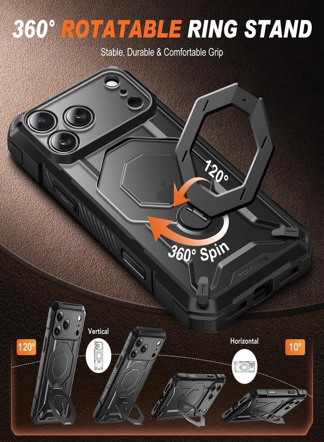 TONGATE for iPhone 17 Pro Max Case with 360° Spin Magnetic Stand, [Compatible with MagSafe][Military-Grade Protection] with Privacy Screen Protector & Camera Control Cover for iPhone 17 ProMax, Black - Image 4