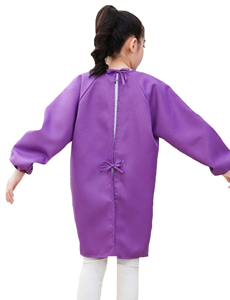 Lauthen.S 2 Pack Kids Art Smocks,Artist Painting Aprons Long Sleeve with Pocket for Toddler 8-12 Years(Blue/Purple) - Image 3