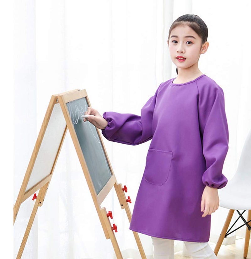 Lauthen.S 2 Pack Kids Art Smocks,Artist Painting Aprons Long Sleeve with Pocket for Toddler 8-12 Years(Blue/Purple) - Image 2