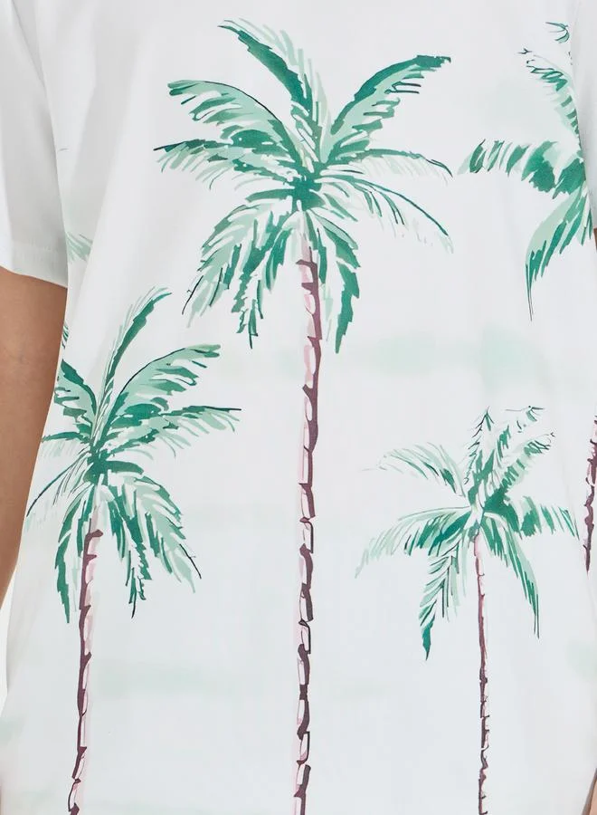 Styli Coconut Tree Print T-Shirt & Woven Shorts Set