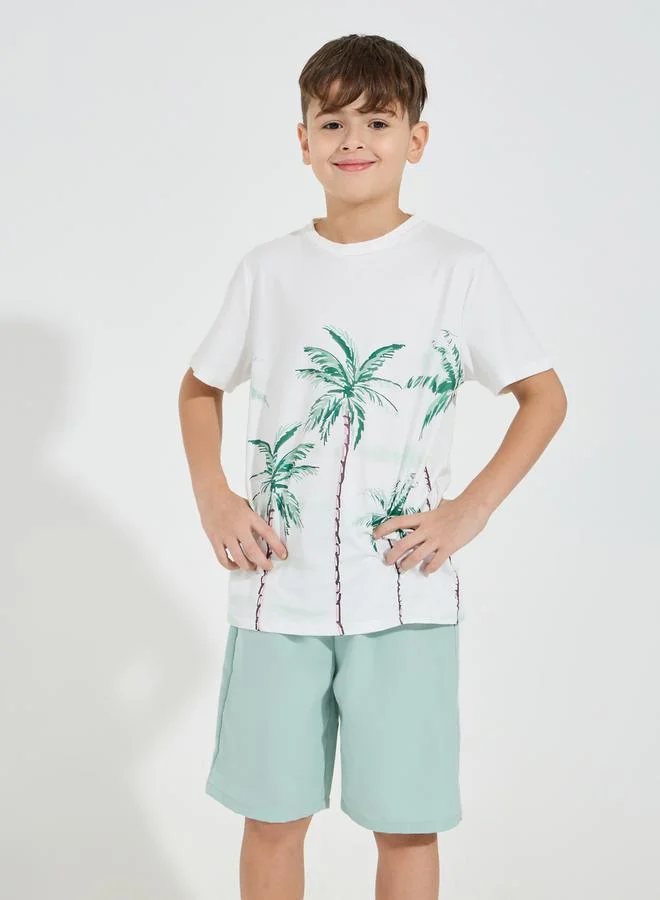 Styli Coconut Tree Print T-Shirt & Woven Shorts Set