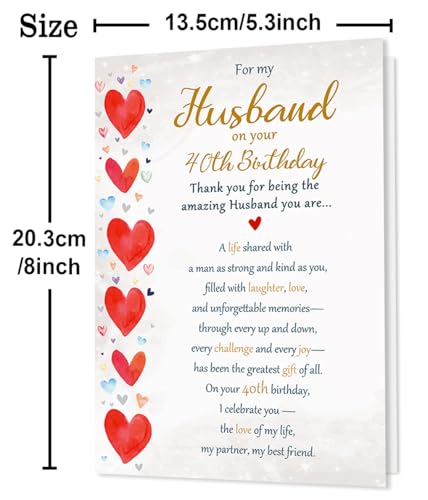 Beixian 40th Birthday Card Gifts for Husband from Wife, Happy 40th Birthday Decorations for Men 8x5.3 Inches, Double Sided - Image 3