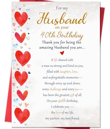 Beixian 40th Birthday Card Gifts for Husband from Wife, Happy 40th Birthday Decorations for Men 8x5.3 Inches, Double Sided - Image 1