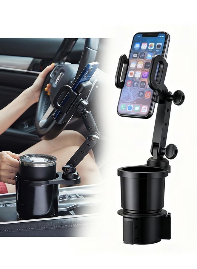 سعيد حامل هاتف للسيارة، حامل أكواب 2 في 1 مع قاعدة قابلة للتعديل وذراع طويل، حامل هاتف للسيارة يدور 360 درجة متوافق مع جميع الهواتف الذكية - Image 1